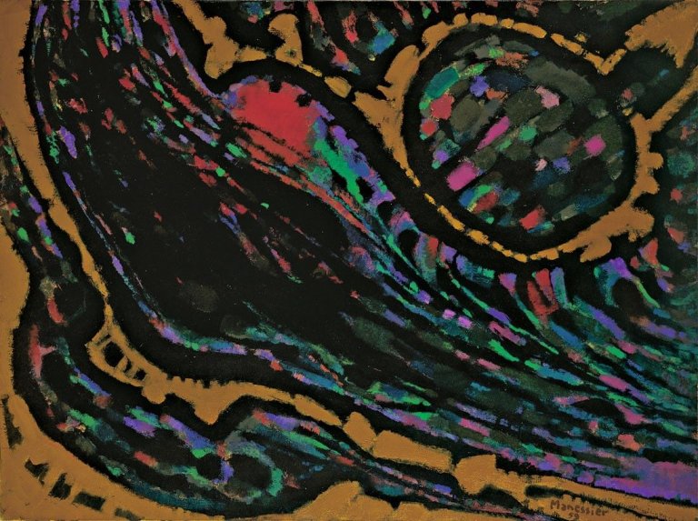 Auf diesem Bild ist das folgende Kunstwerk zu sehen: Alfred Manessier. „Les monts de cuquillons“. 1959.