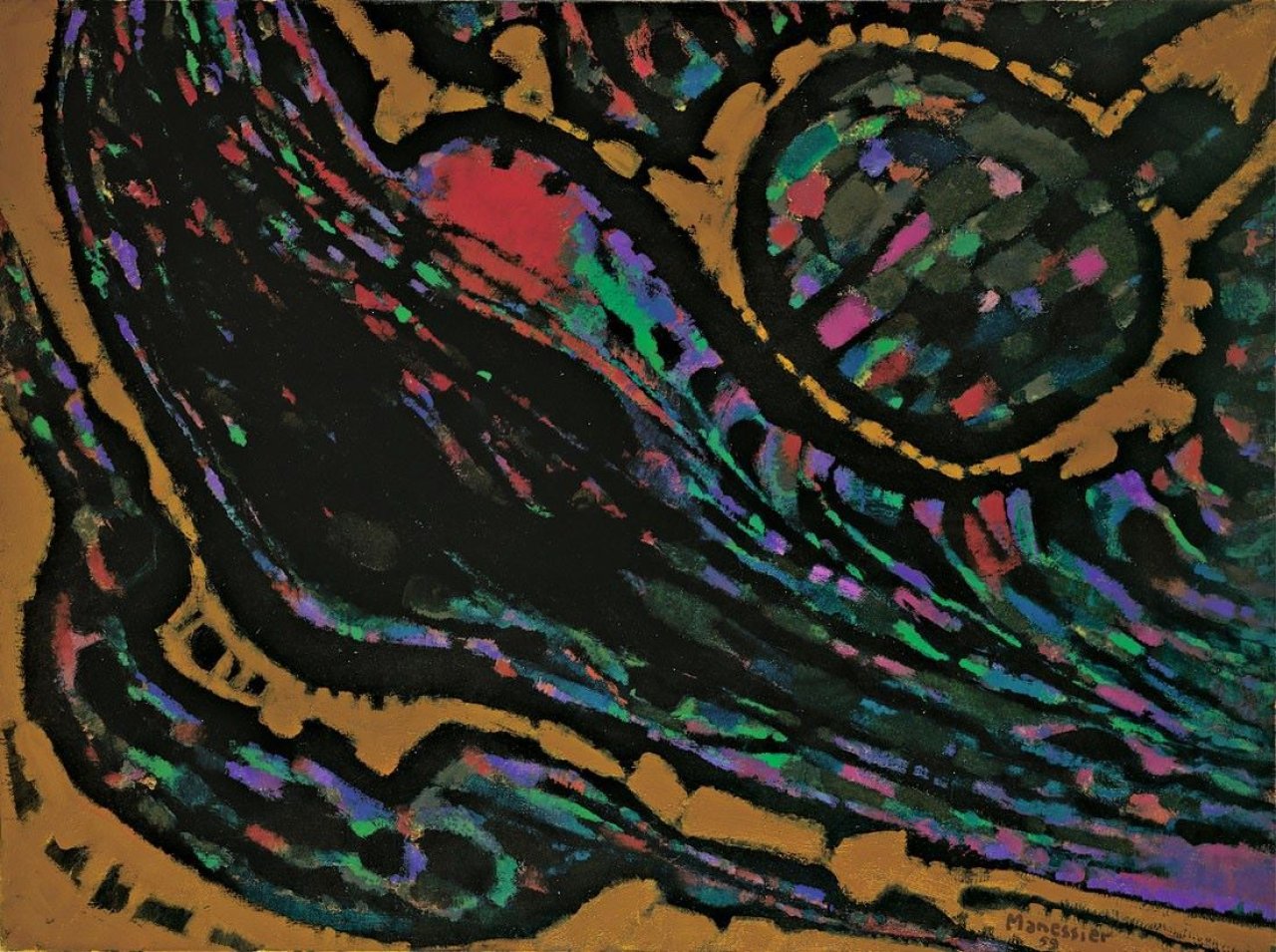 Auf diesem Bild ist das folgende Kunstwerk zu sehen: Alfred Manessier. „Les monts de cuquillons“. 1959.