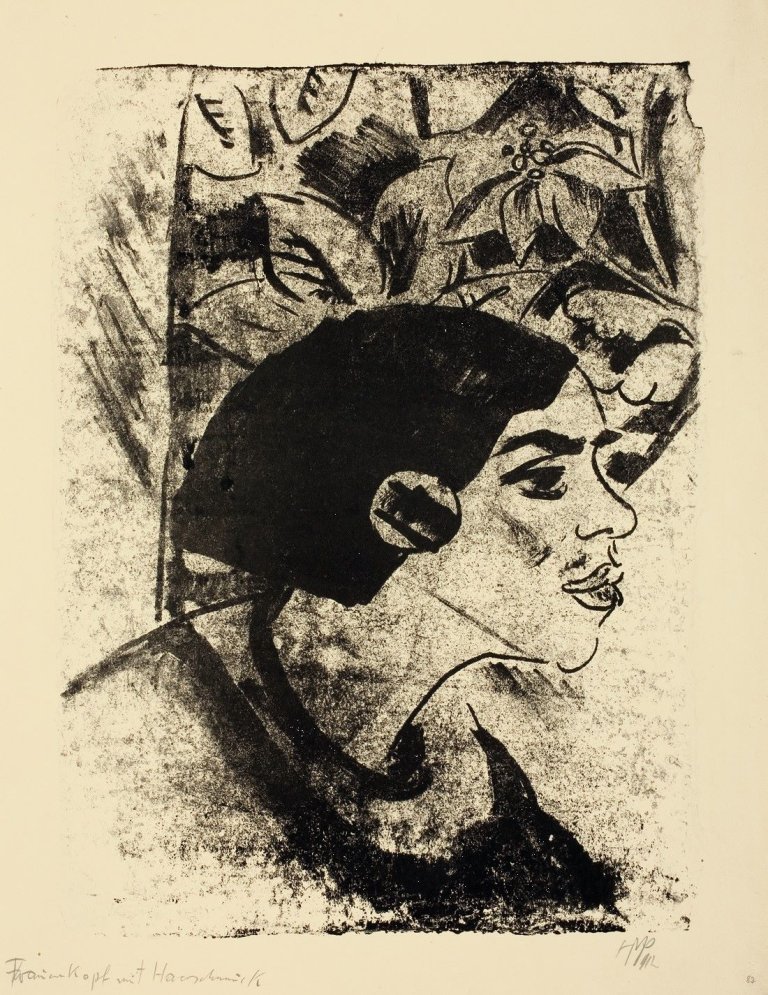 Auf diesem Bild ist das folgende Kunstwerk zu sehen: Max Pechstein. „Weiblicher Profilkopf“. 1912.