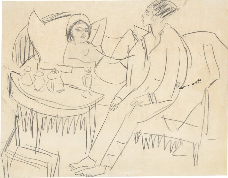 Auf diesem Bild ist das folgende Kunstwerk zu sehen: Ernst Ludwig Kirchner. „Unterhaltung“. 1910.
