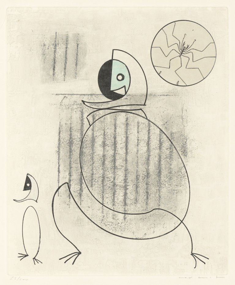 Auf diesem Bild ist das folgende Kunstwerk zu sehen: Max Ernst. „Mon fiancé est une idée saugrenue“. 1975.
