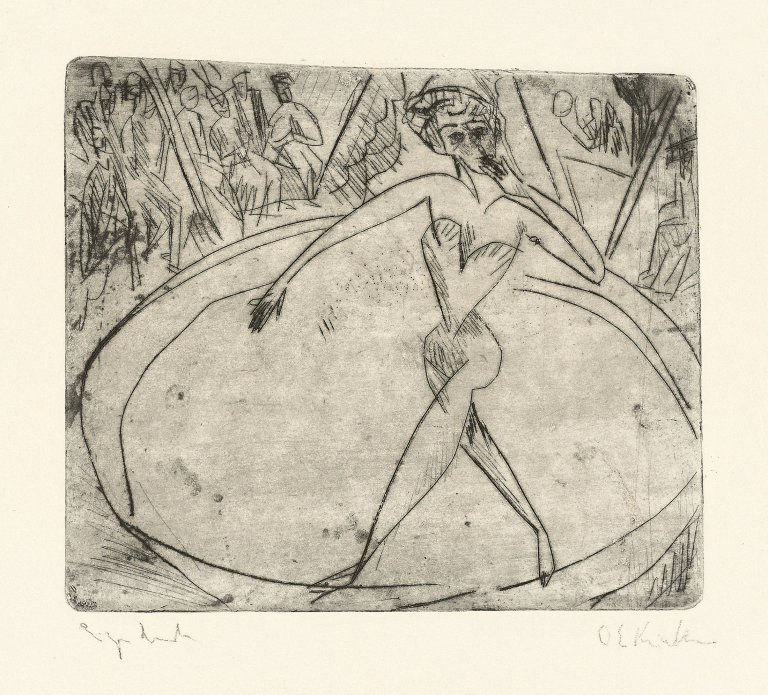 Auf diesem Bild ist das folgende Kunstwerk zu sehen: Ernst Ludwig Kirchner. „Kompliment der abtretenden Artistin“. 1913.