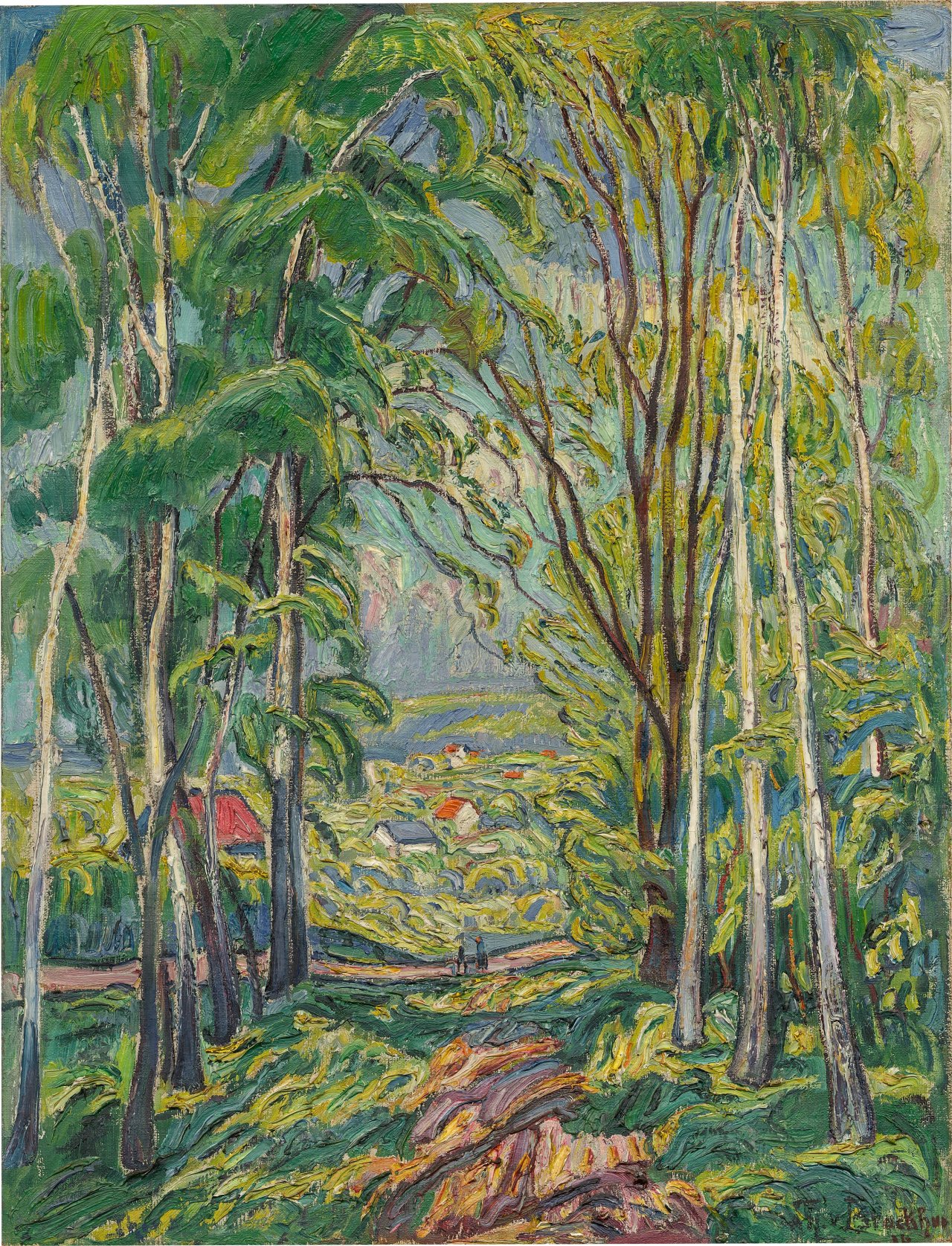 Auf diesem Bild ist das folgende Kunstwerk zu sehen: Theo von Brockhusen. Blick auf Dorf (Kaiserswaldau). 1916.
