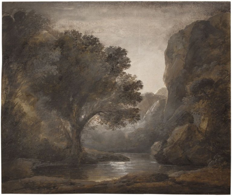 Auf diesem Bild ist das folgende Kunstwerk zu sehen: Christoph Nathe. Gebirgslandschaft mit See. Um 1800.