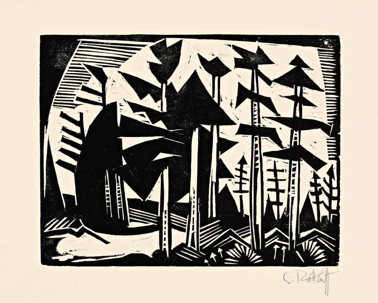 Auf diesem Bild ist das folgende Kunstwerk zu sehen: Karl Schmidt-Rottluff. „Russischer Wald“. 1918.