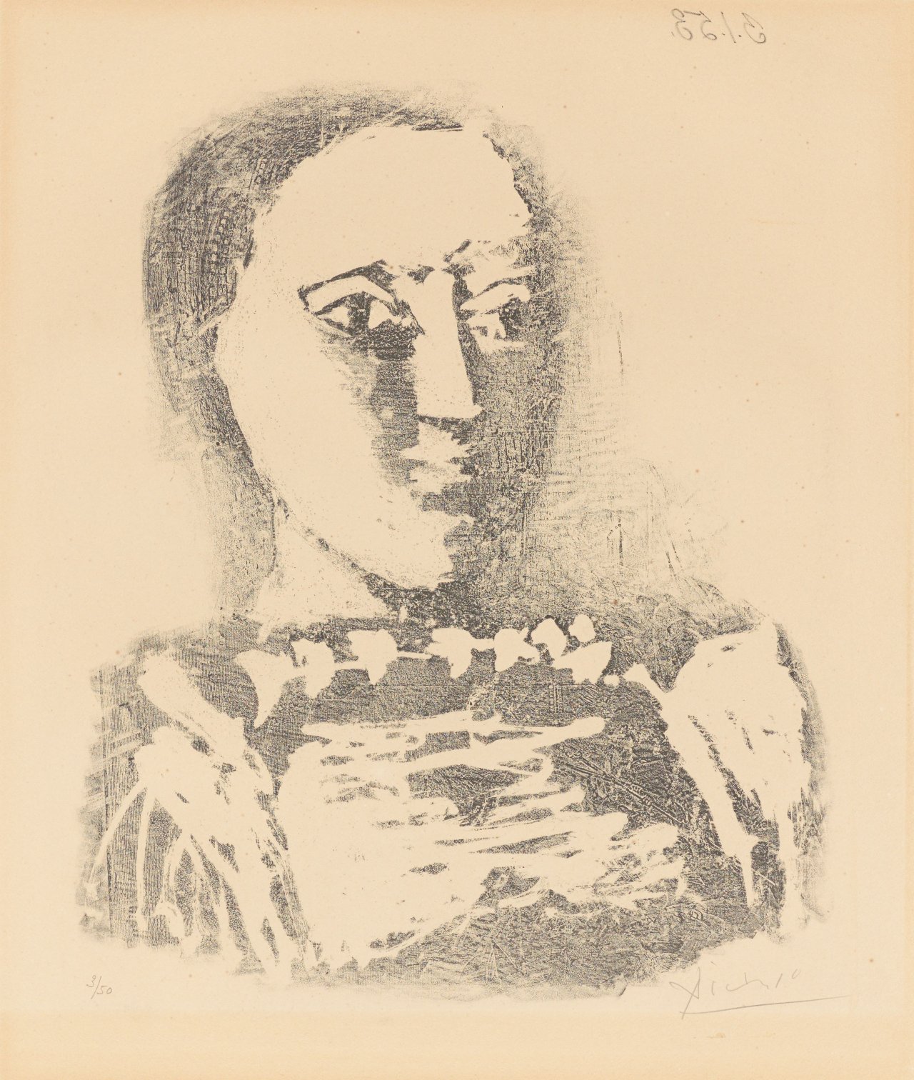 Auf diesem Bild ist das folgende Kunstwerk zu sehen: Pablo Picasso. „Le chandail brodé“. 1953.