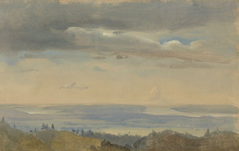 Auf diesem Bild ist das folgende Kunstwerk zu sehen: Johan Christian Clausen Dahl. Wolkenstudie mit Flusslandschaft („Cloud Study with River Landscape“).