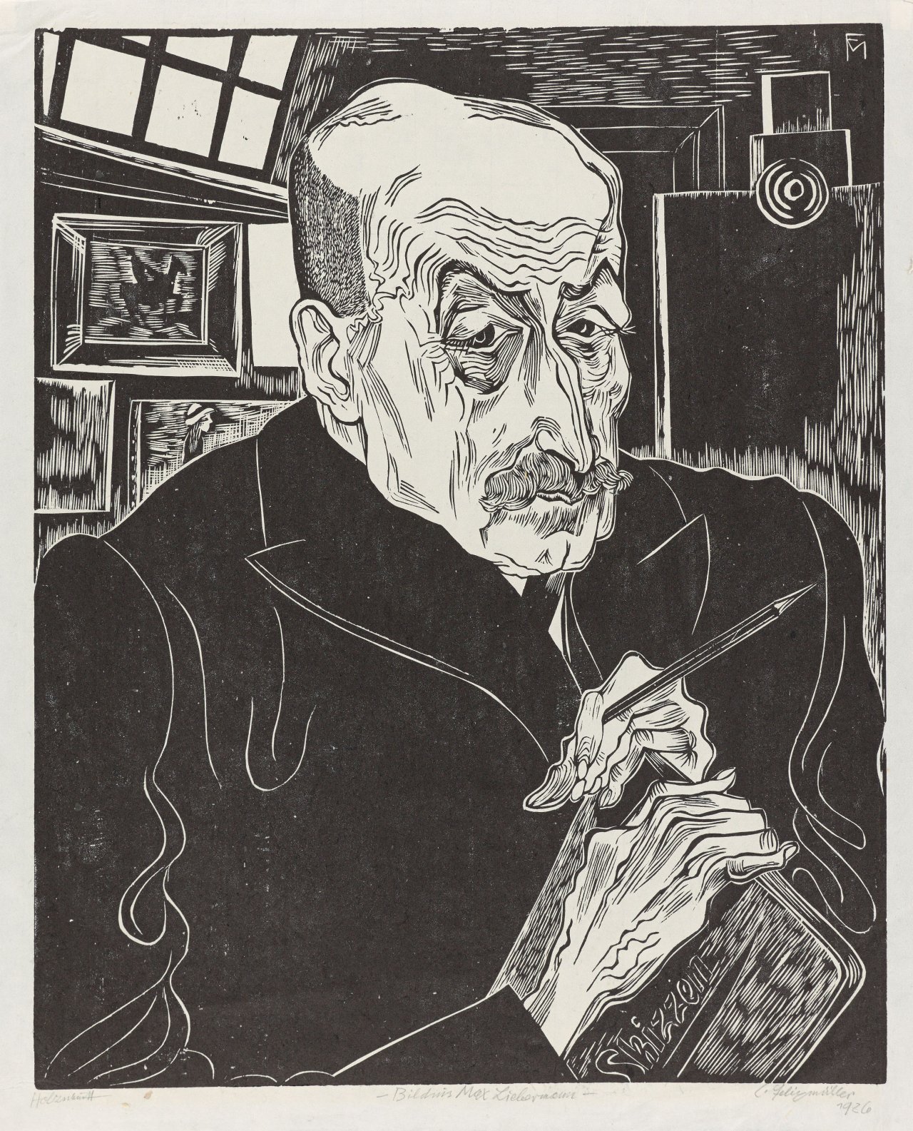 This picture shows the following artwork: Conrad Felixmüller. „Bildnis Max Liebermann“. 1926.