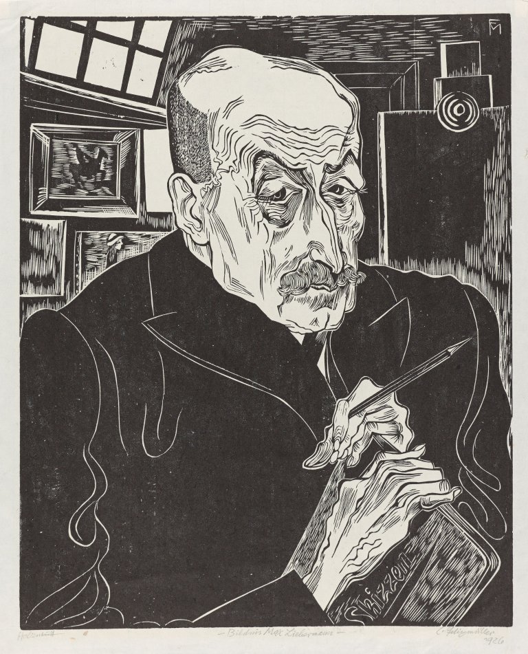 Auf diesem Bild ist das folgende Kunstwerk zu sehen: Conrad Felixmüller. „Bildnis Max Liebermann“. 1926.
