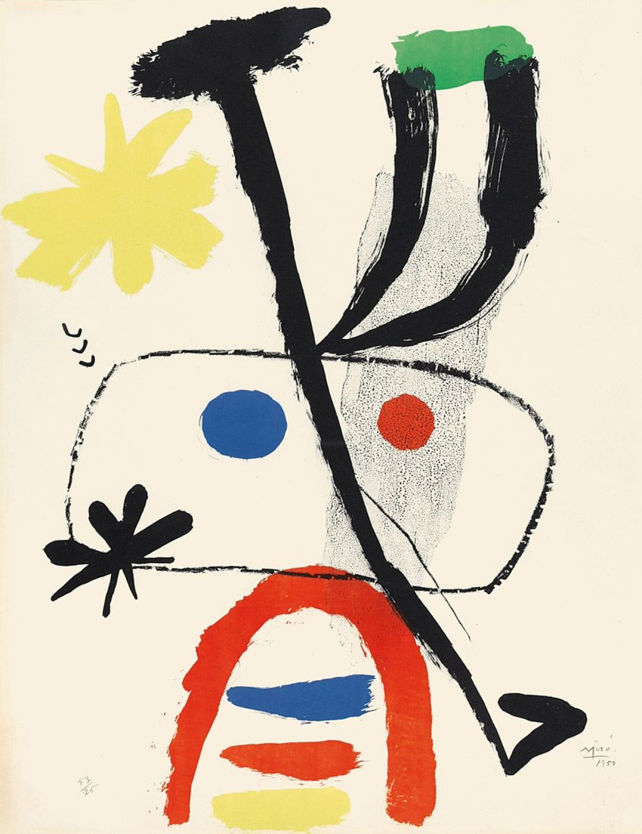 Auf diesem Bild ist das folgende Kunstwerk zu sehen: Joan Miró. „Personnage aux Étoiles“. 1950.