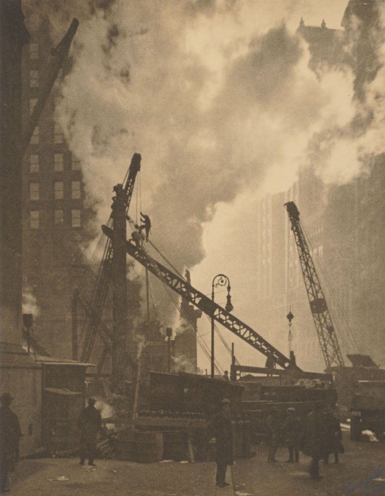 Auf diesem Bild ist das folgende Kunstwerk zu sehen: Drahomir Joseph Růžička. Jeráby (Kräne in New York City). 1927.