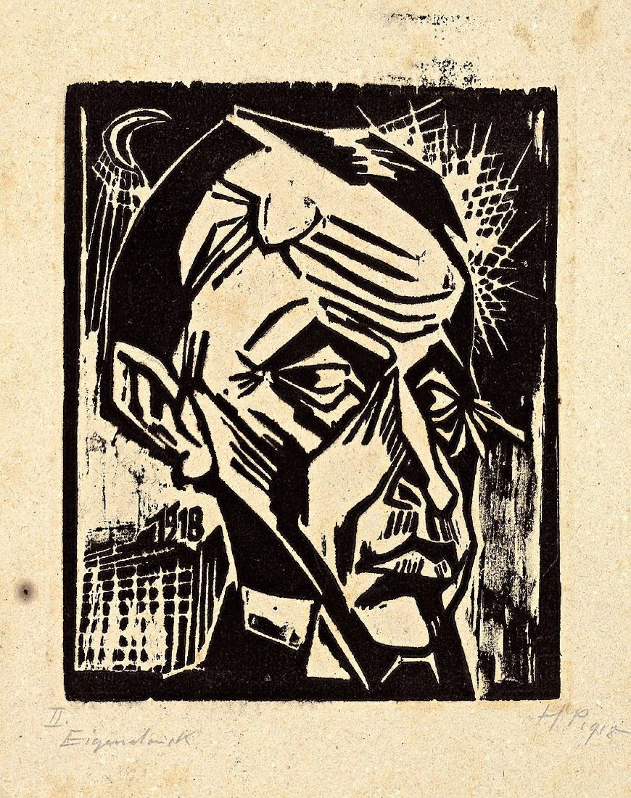Auf diesem Bild ist das folgende Kunstwerk zu sehen: Max Pechstein. „Männlicher Kopf“. 1917.