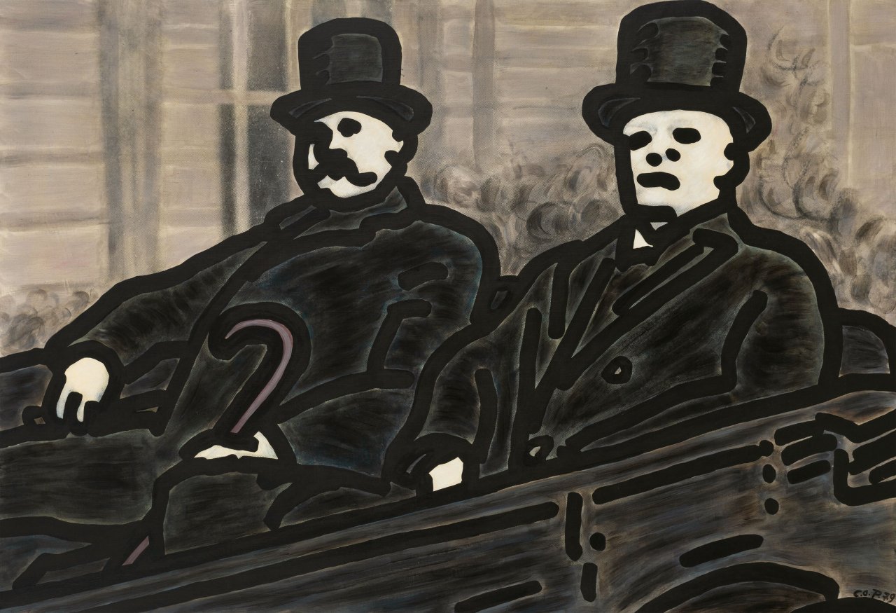 This picture shows the following artwork: C.O. Paeffgen. Ankunft Hindenburgs in Berlin als Reichspräsident, neben ihm Reichskanzler Dr. Luther. 1979.