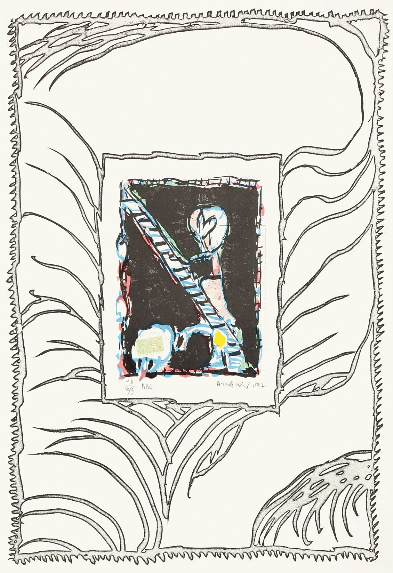 Auf diesem Bild ist das folgende Kunstwerk zu sehen: Pierre Alechinsky. „ABC de Correspondance“. 1987.