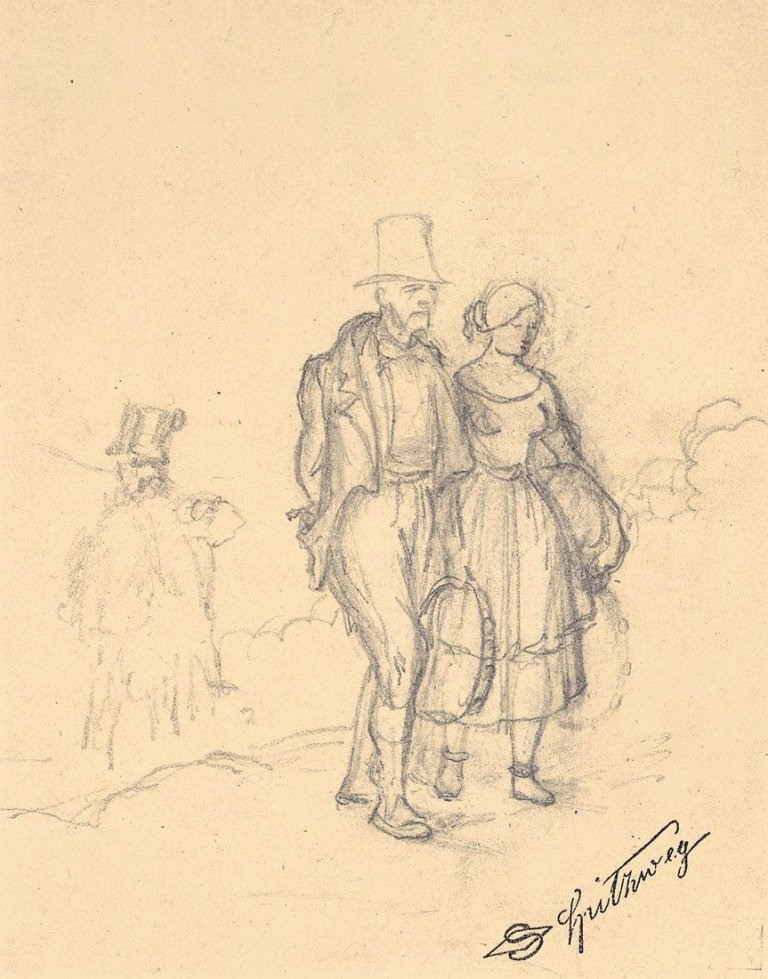 Auf diesem Bild ist das folgende Kunstwerk zu sehen: Carl Spitzweg. Studie zu: Eingebrachte Zigeuner. 1855.