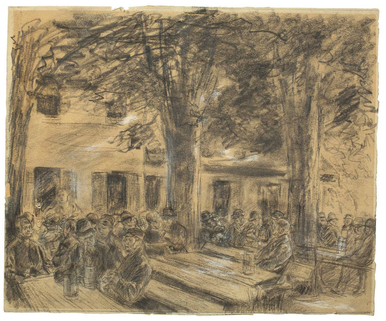 Auf diesem Bild ist das folgende Kunstwerk zu sehen: Max Liebermann. „Hofbräukeller in Rosenheim“. Um 1893/95.