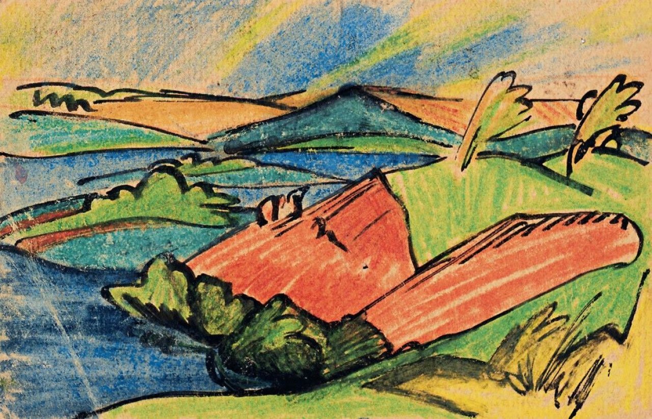 Auf diesem Bild ist das folgende Kunstwerk zu sehen: Max Kaus. Landschaft. 1921.