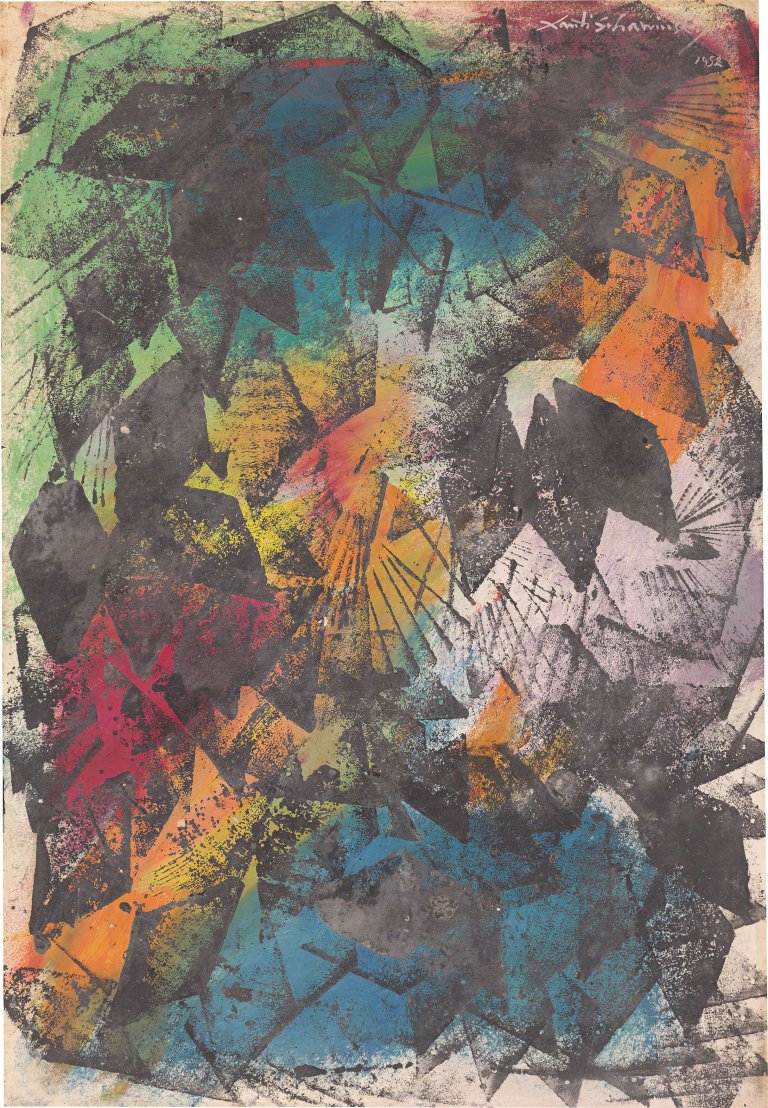 Auf diesem Bild ist das folgende Kunstwerk zu sehen: Xanti Schawinsky. Abstrakte Komposition. 1952.