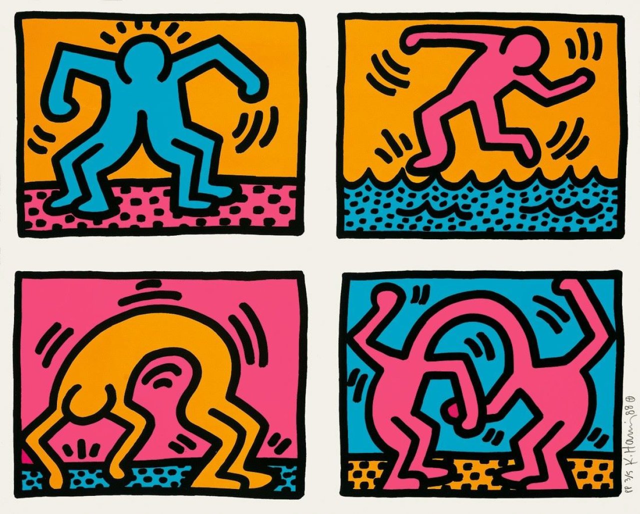 Auf diesem Bild ist das folgende Kunstwerk zu sehen: Keith Haring. „Pop Shop Quad II“. 1988.