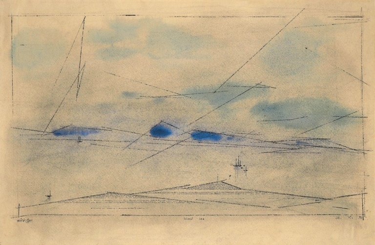 Auf diesem Bild ist das folgende Kunstwerk zu sehen: Lyonel Feininger. „Island Sea“. 1950.