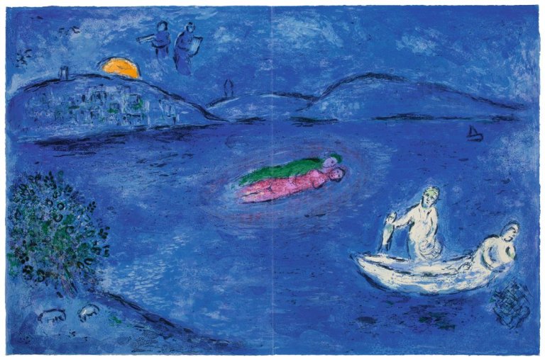 Auf diesem Bild ist das folgende Kunstwerk zu sehen: Marc Chagall. „Daphnis et Chloe: L’echo“. 1961.