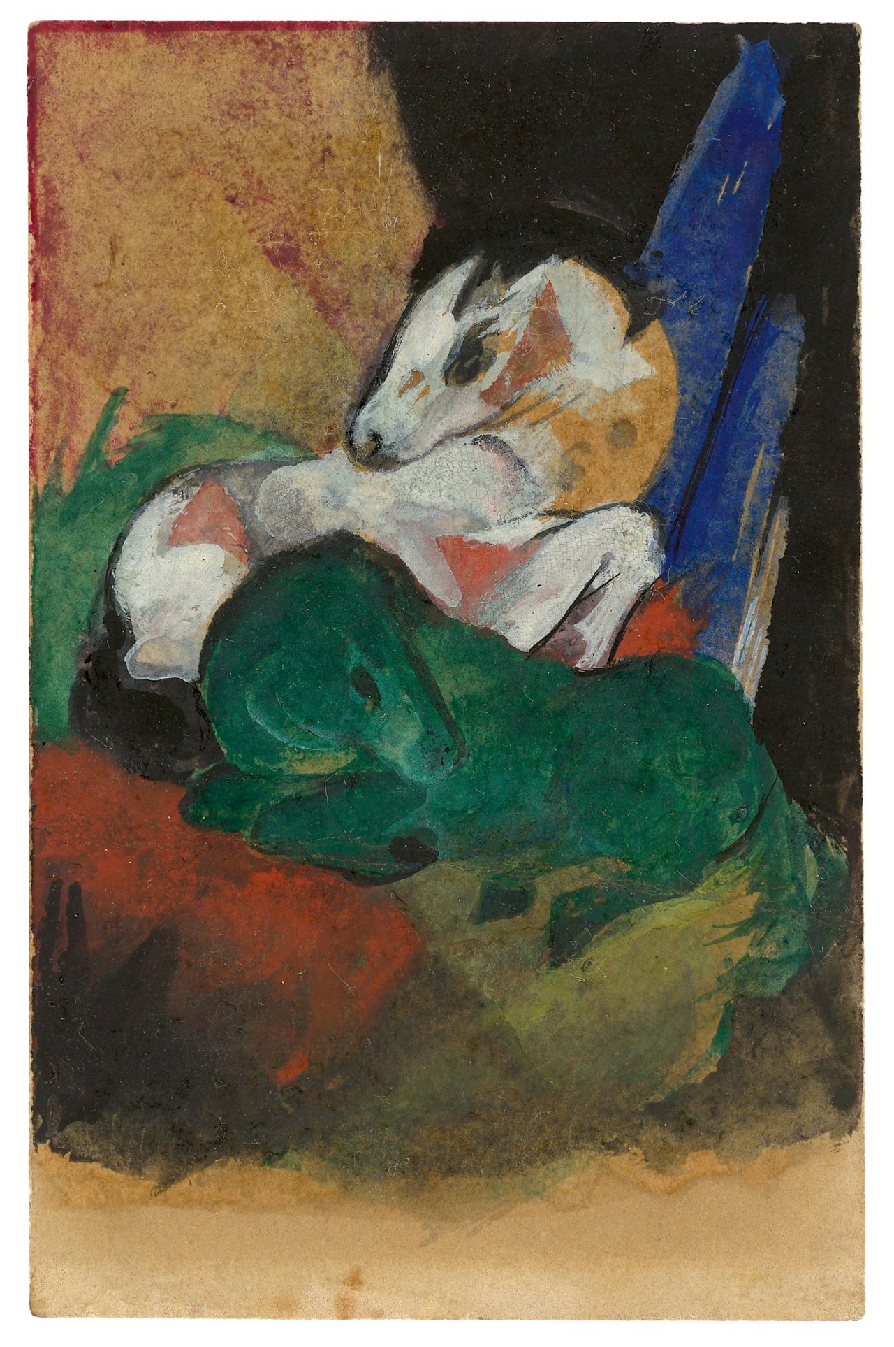 Auf diesem Bild ist das folgende Kunstwerk zu sehen: Franz Marc. „Grünes und weißes Pferd“. 1913.