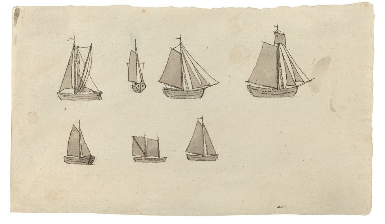 This picture shows the following artwork: Caspar David Friedrich. „Verschiedene Segelboote“. Circa 1798/1800.