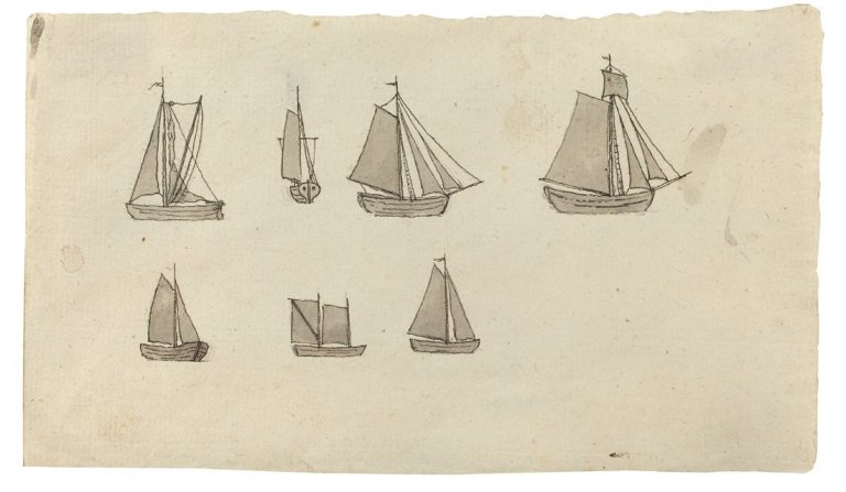 This picture shows the following artwork: Caspar David Friedrich. „Verschiedene Segelboote“. Circa 1798/1800.