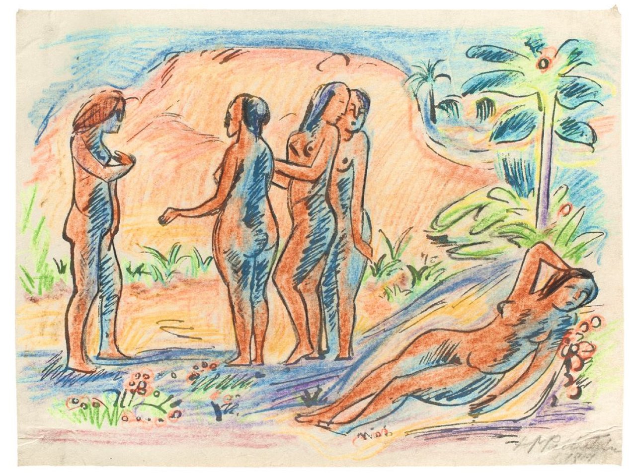 Auf diesem Bild ist das folgende Kunstwerk zu sehen: Max Pechstein. „Frauen“. 1919.