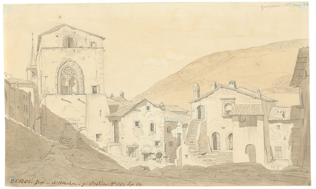 Auf diesem Bild ist das folgende Kunstwerk zu sehen: Johann Carl Baehr. Genazzano. 15. Juli 1828.