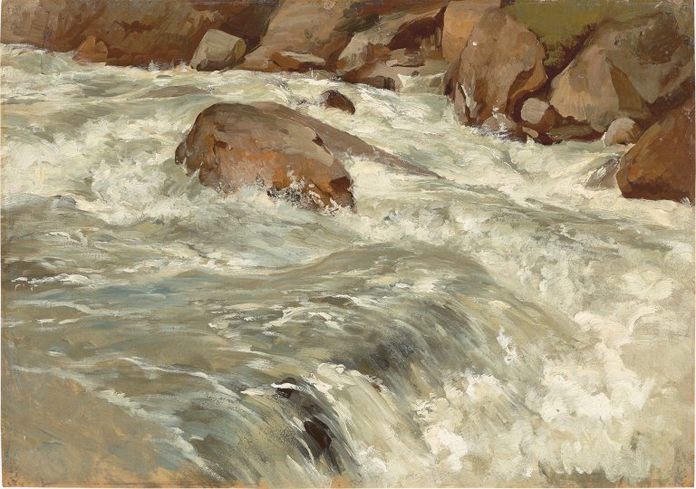 Auf diesem Bild ist das folgende Kunstwerk zu sehen: Friedrich Preller d. J.. Der Gebirgsbach Ache im Ötztal. 1901.
