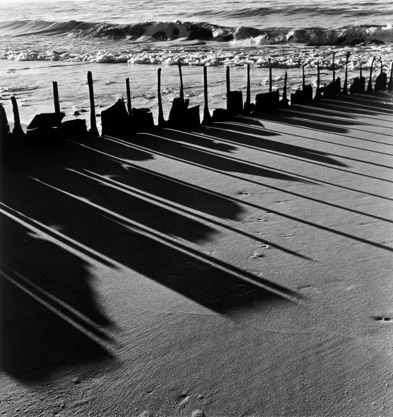 Auf diesem Bild ist das folgende Kunstwerk zu sehen: Bleicke Bleicken. Reste mit Schatten, Sylt. 1954.
