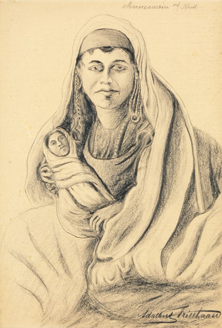 Auf diesem Bild ist das folgende Kunstwerk zu sehen: Adalbert Trillhaase. „Maroccanerin mit Kind“.
