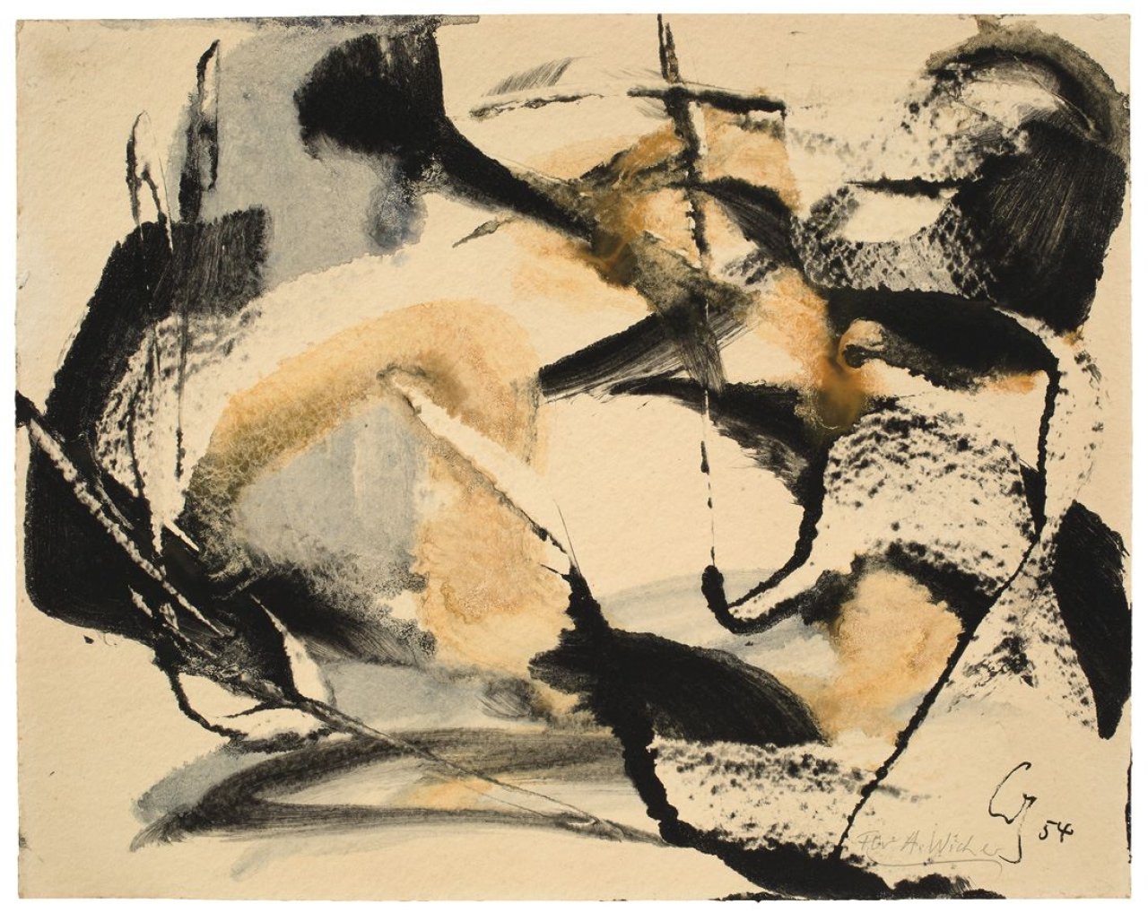 Auf diesem Bild ist das folgende Kunstwerk zu sehen: Karl Otto Götz. Ohne Titel. 1954.