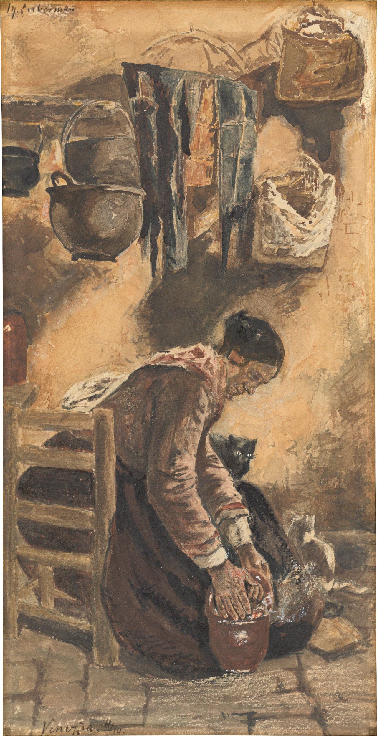 This picture shows the following artwork: Max Liebermann. Woman with cats. 1878.