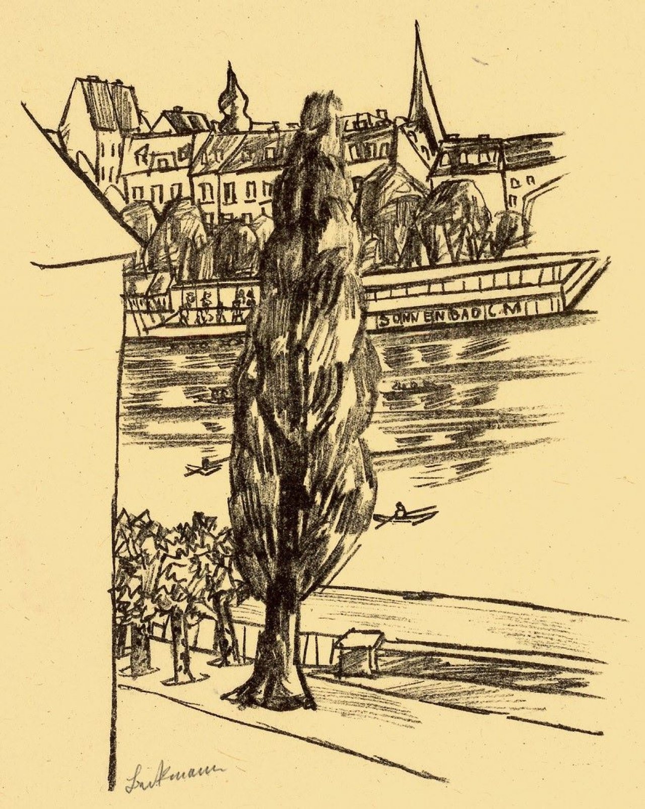 Auf diesem Bild ist das folgende Kunstwerk zu sehen: Max Beckmann. „Flusslandschaft“. 1923.