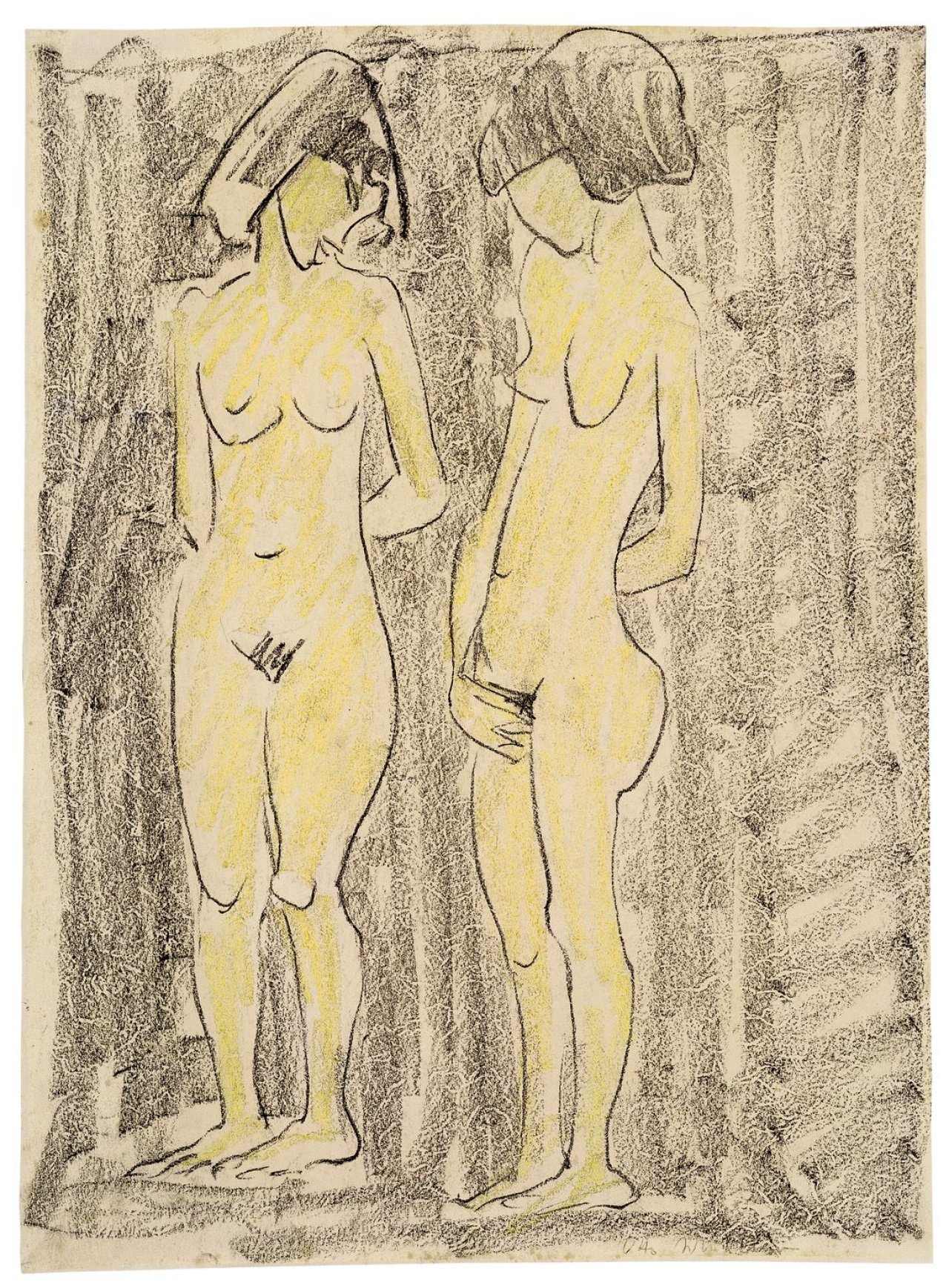 This picture shows the following artwork: Otto Mueller. „Zwei stehende weibliche Akte“. Circa 1923.