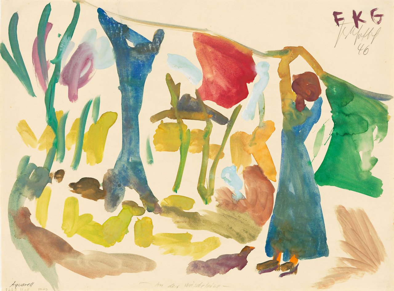 Auf diesem Bild ist das folgende Kunstwerk zu sehen: Friedrich Karl Gotsch. „An der Wäscheleine“. 1964.
