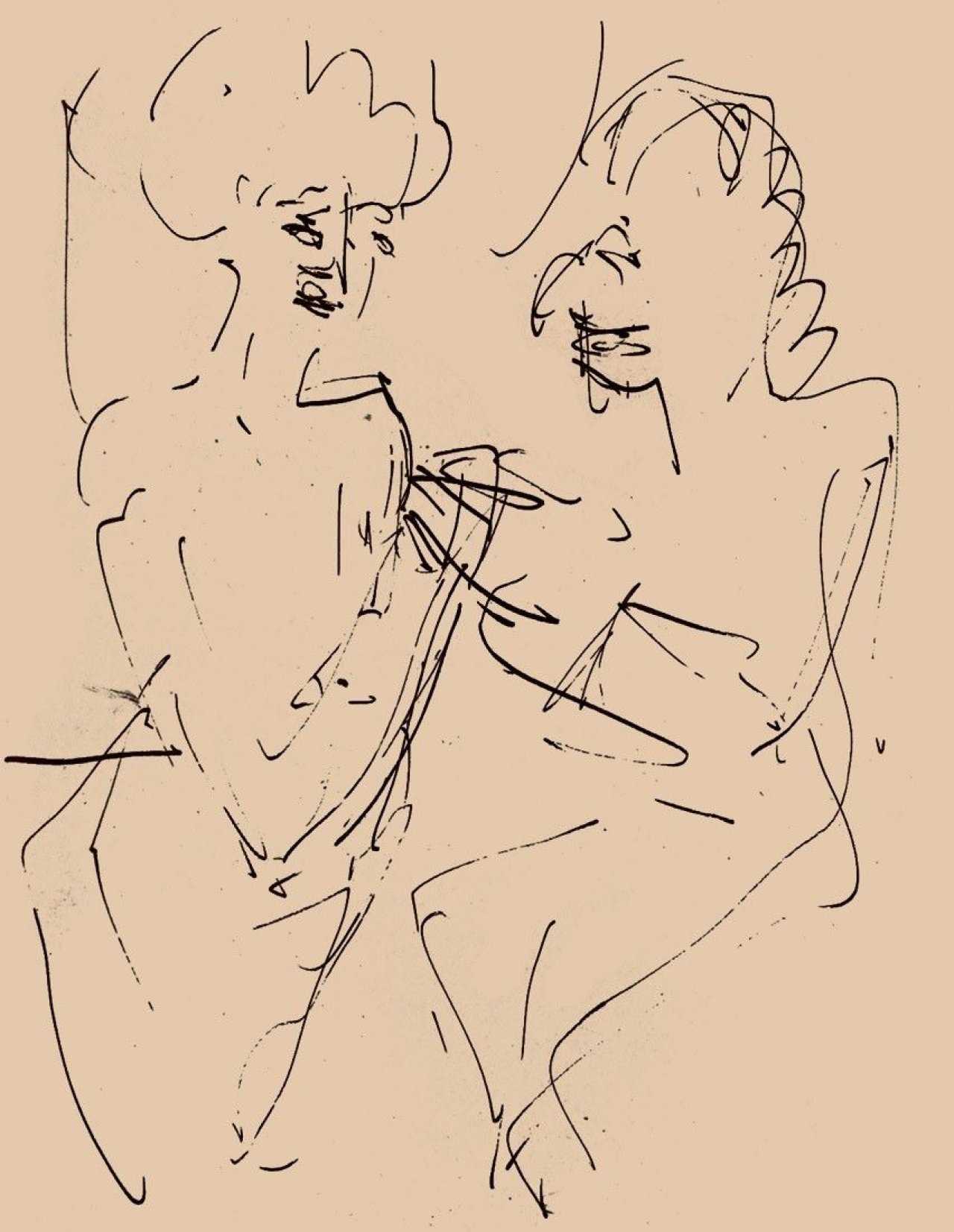 Auf diesem Bild ist das folgende Kunstwerk zu sehen: Ernst Ludwig Kirchner. Zwei Frauen im Gespräch. Um 1925.