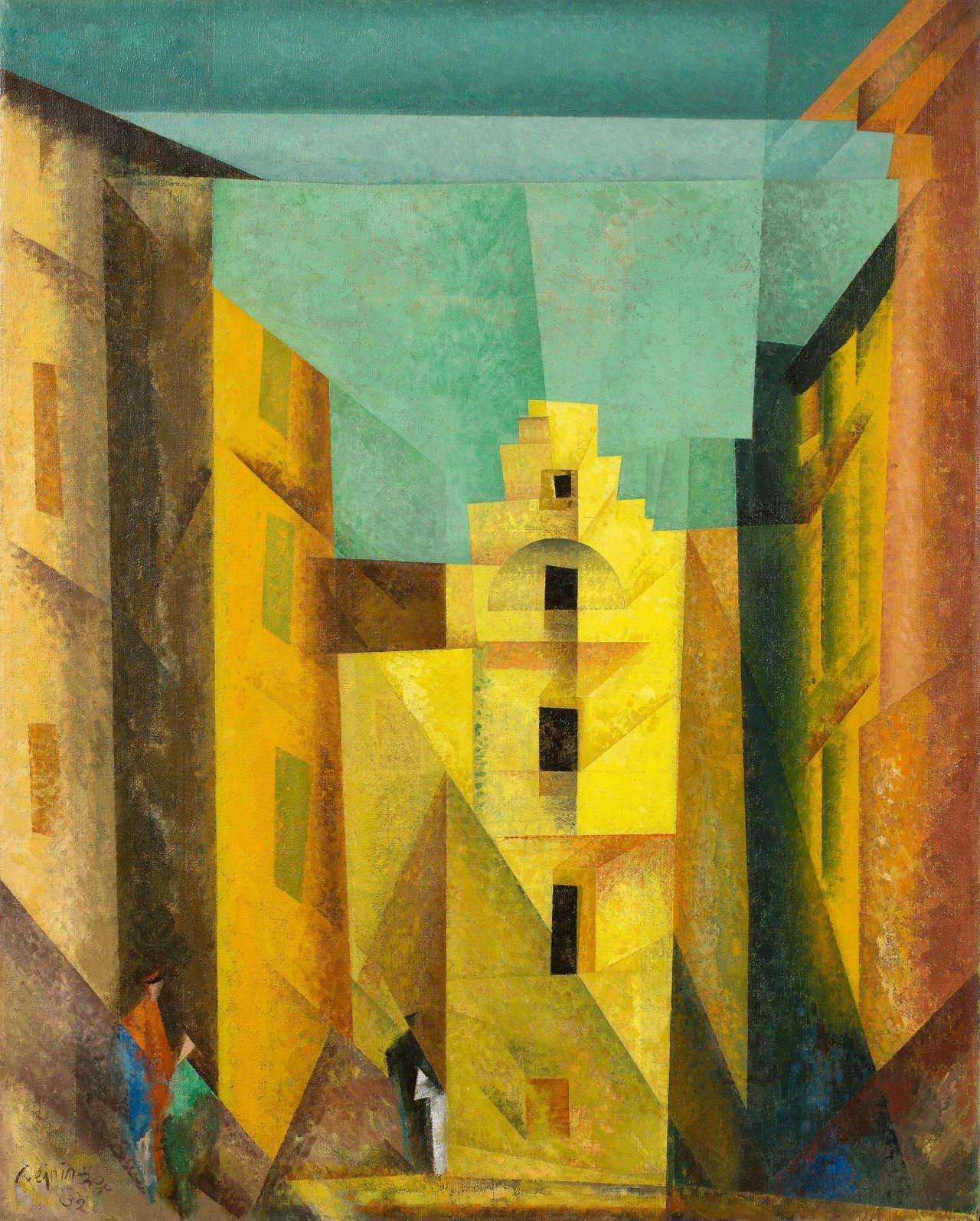 This picture shows the following artwork: Lyonel Feininger. „Gelbe Gasse“ (also „Gasse I“, „Yellow Lane“). 1932.