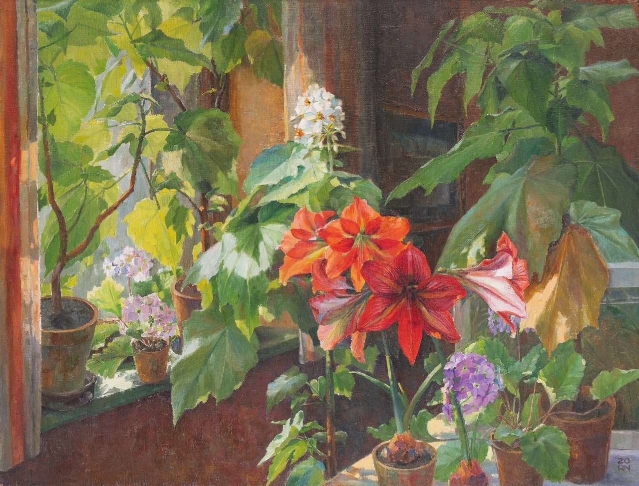 Auf diesem Bild ist das folgende Kunstwerk zu sehen: Karl Zorn. „Sonne im Blumenfenster“. Vor 1938.