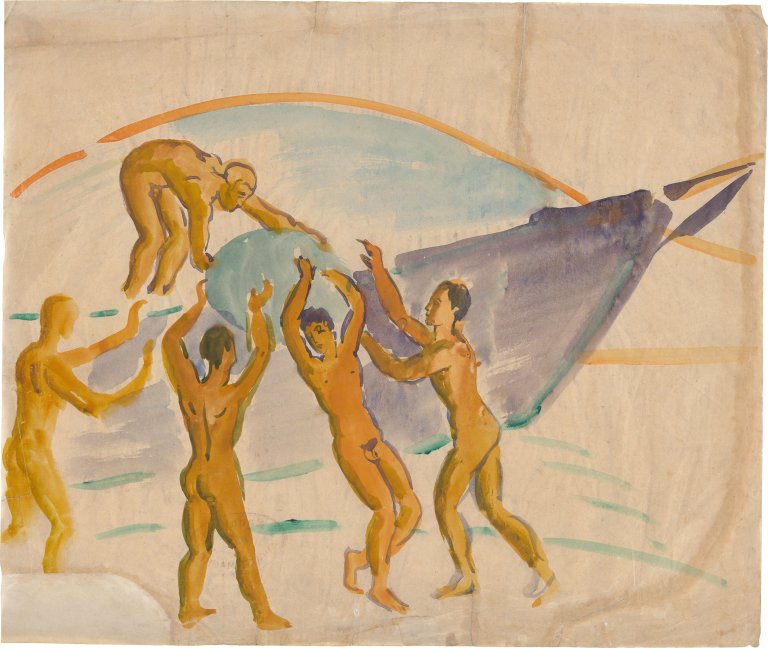 Auf diesem Bild ist das folgende Kunstwerk zu sehen: August Macke. „Jünglinge mit Kugel“. 1912.