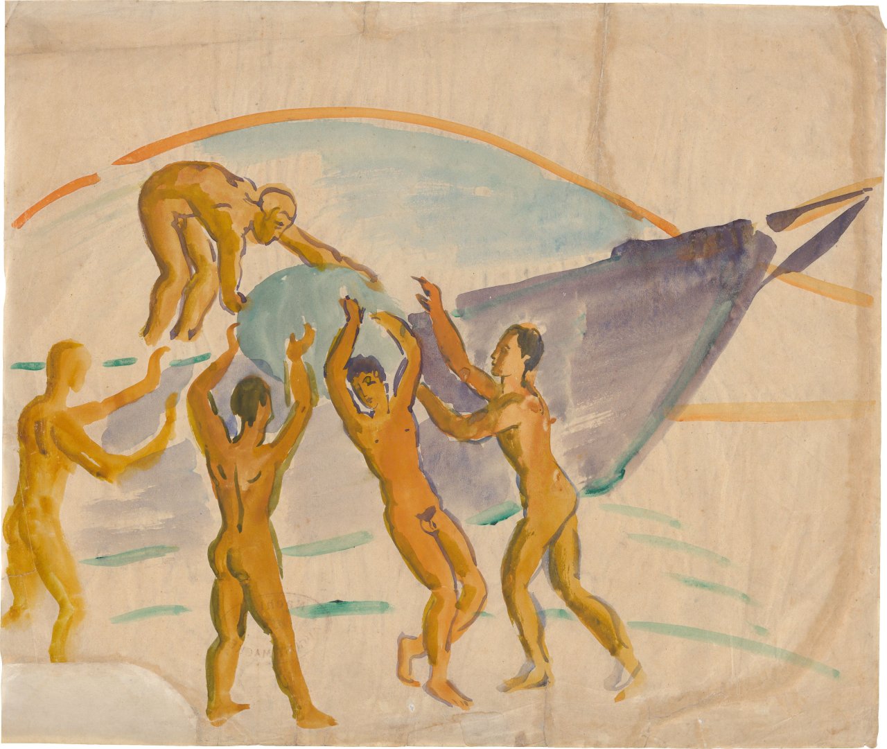 Auf diesem Bild ist das folgende Kunstwerk zu sehen: August Macke. „Jünglinge mit Kugel“. 1912.