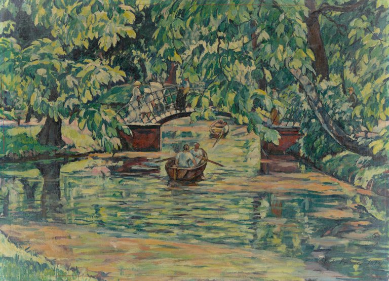 This picture shows the following artwork: Erich Büttner. Tiergarten in summer (bridge over the Little Lake). 1914.