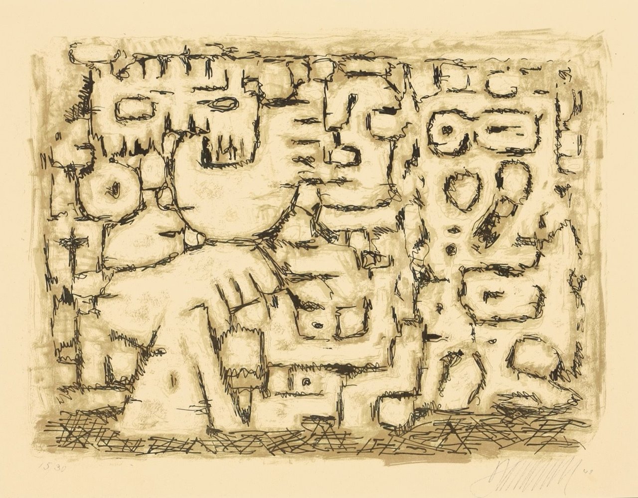 Auf diesem Bild ist das folgende Kunstwerk zu sehen: Willi Baumeister. „Gespräch der Riesen. Mauer“. 1947/48.