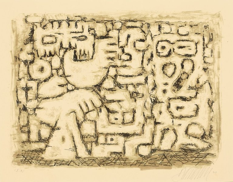 Auf diesem Bild ist das folgende Kunstwerk zu sehen: Willi Baumeister. „Gespräch der Riesen. Mauer“. 1947/48.