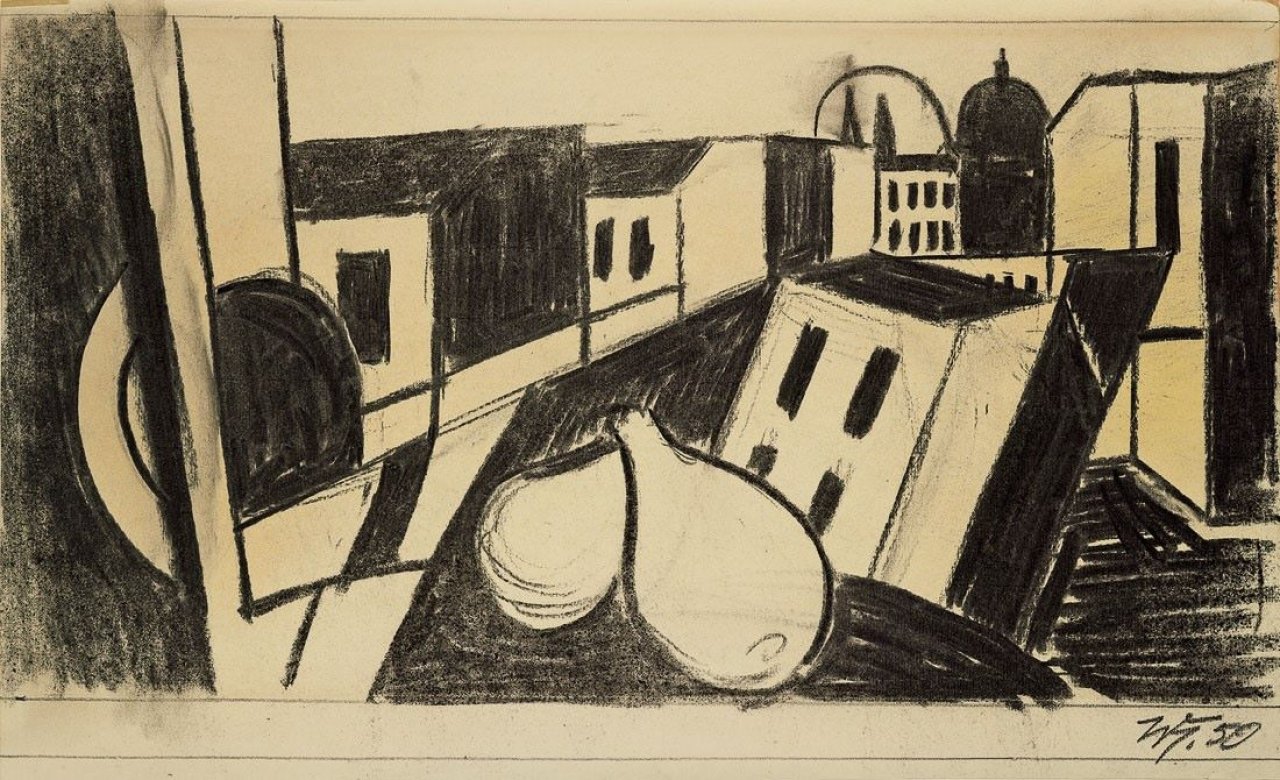 Auf diesem Bild ist das folgende Kunstwerk zu sehen: Werner Heldt. „Häuserstilleben“. 1950.
