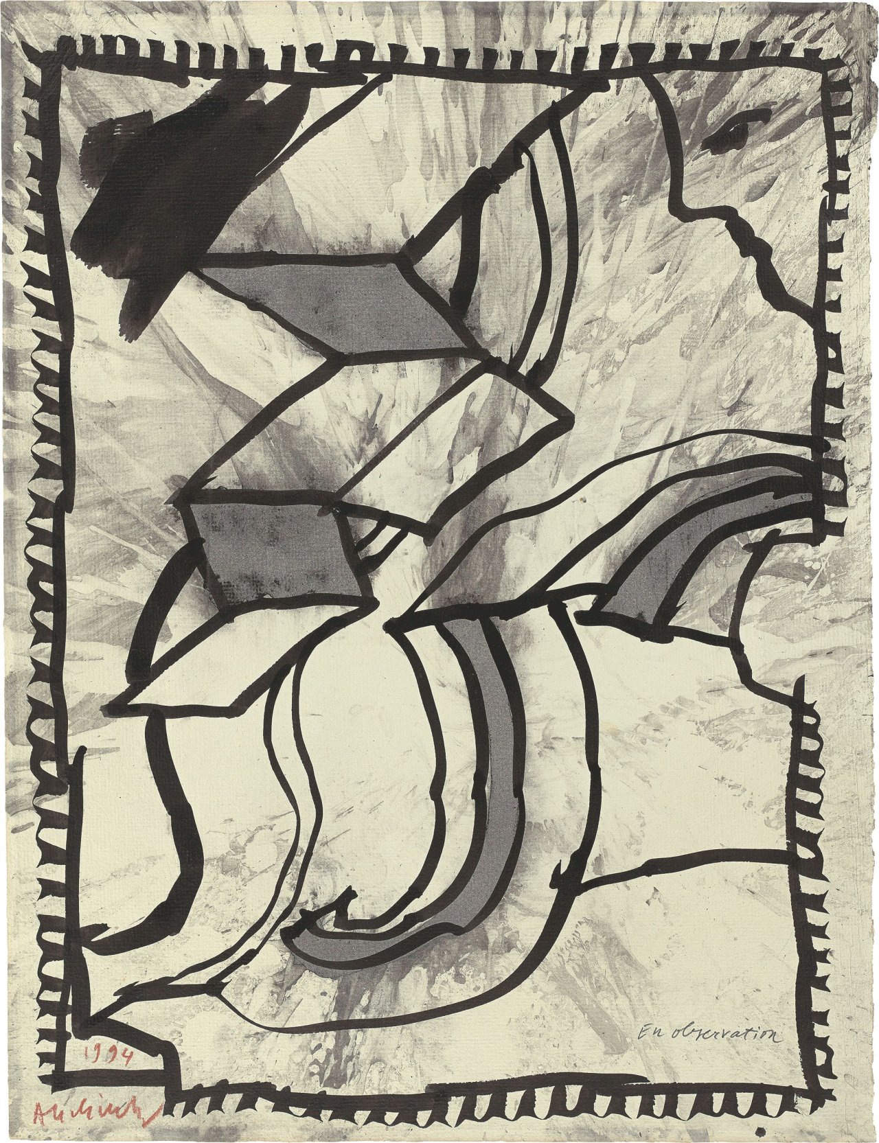 This picture shows the following artwork: Pierre Alechinsky. ”En observation”. 1994.