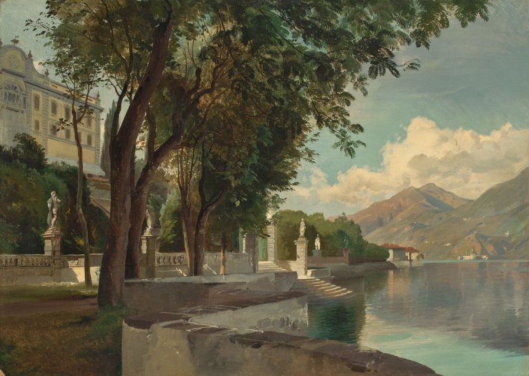 Auf diesem Bild ist das folgende Kunstwerk zu sehen: Carl Hummel. Die Villa Carlotta am Comer See. 1855.