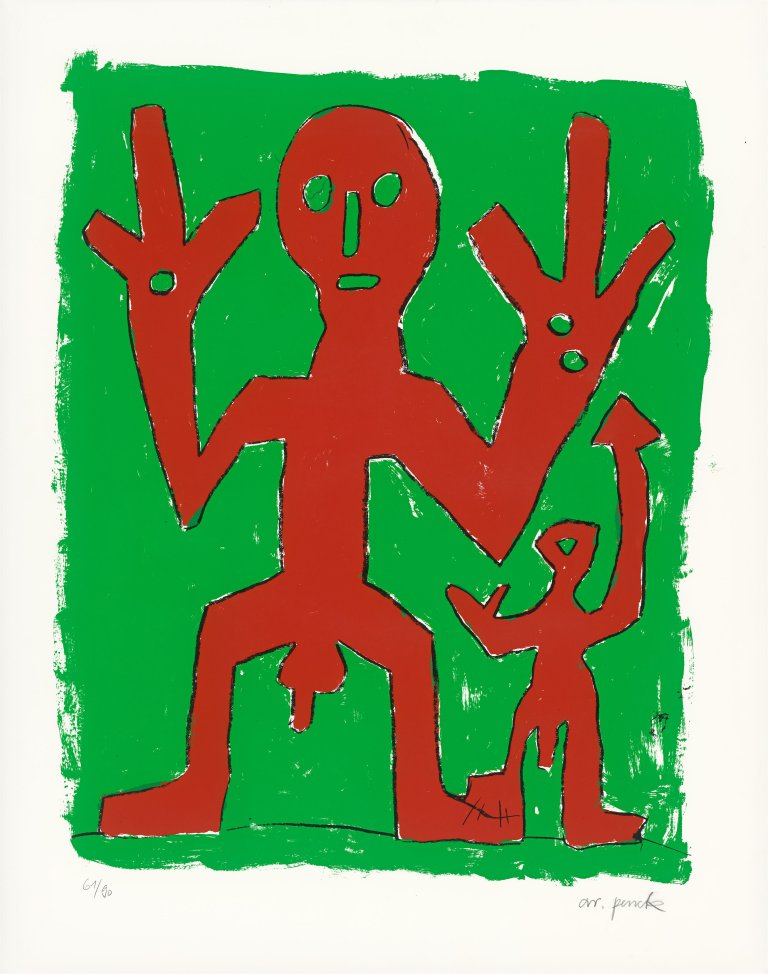 Auf diesem Bild ist das folgende Kunstwerk zu sehen: A.R. Penck. „O.T. Peace“. Um 1995.